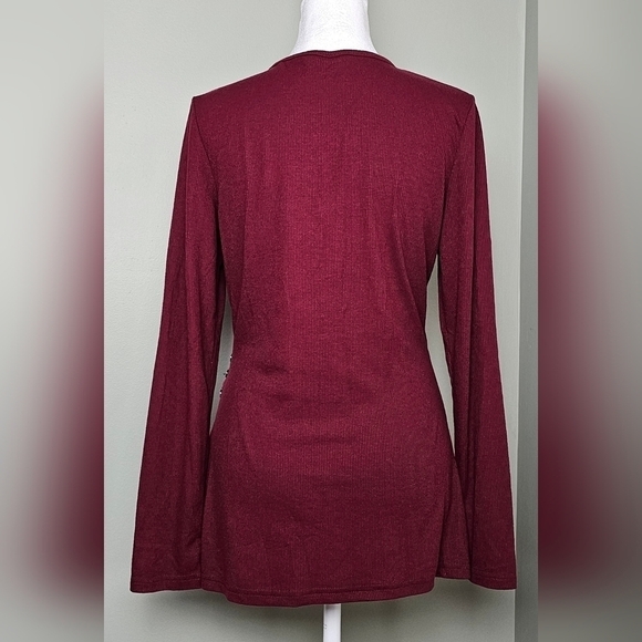 Womens BURGUNDY V Neck Asymmetrical Three Button Sexy Slim Fit Long Sleeve MED - Picture 5 of 7